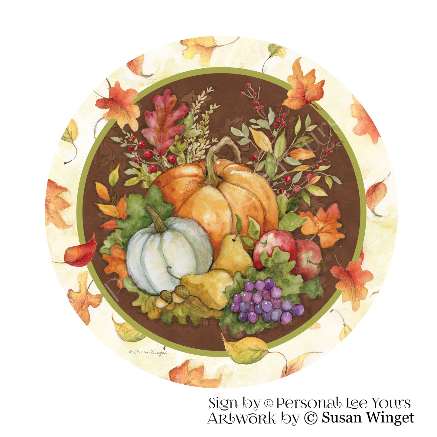 Susan Winget Exclusive Sign * Autumn Pumpkins * Round * Lightweight Metal