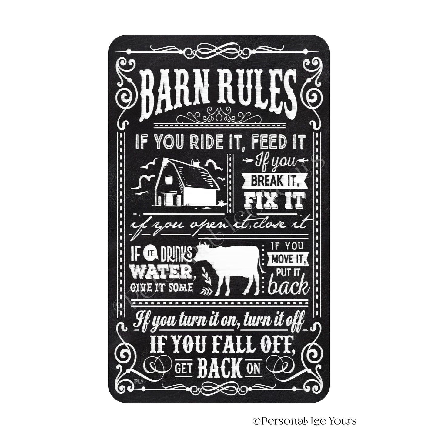 Farmhouse Wreath Sign * Barn Rules * Vertical * Lightweight Metal * Black, Red or Blue