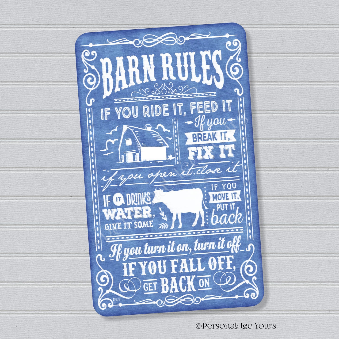 Farmhouse Wreath Sign * Barn Rules * Vertical * Lightweight Metal * Black, Red or Blue