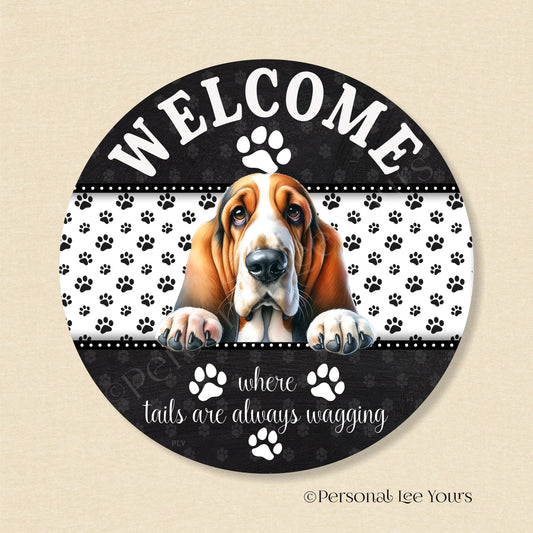 Peeking Pups Wreath Sign * Basset Hound * Round * Lightweight Metal