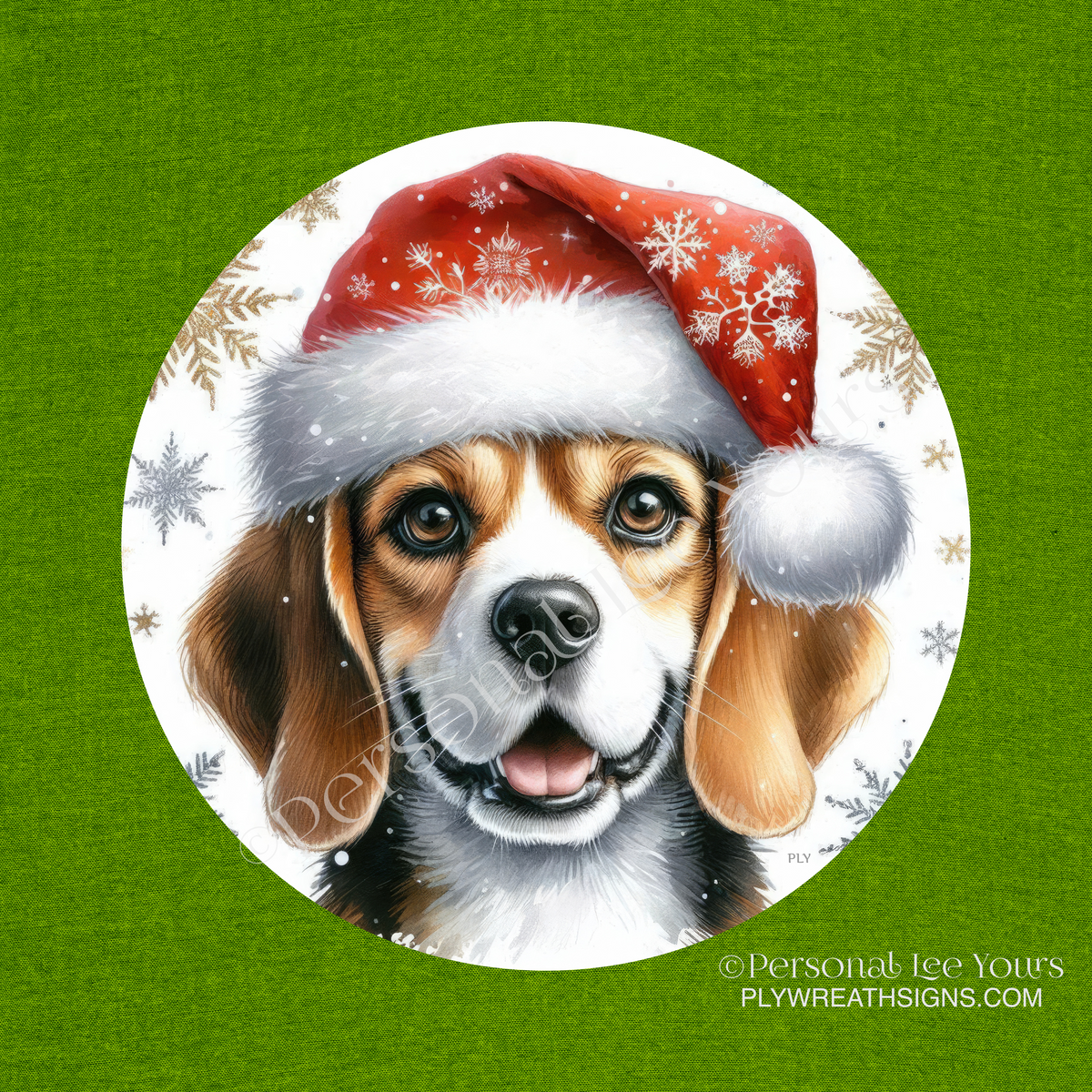 Holiday Wreath Sign * Beagle Christmas * Round * Lightweight Metal