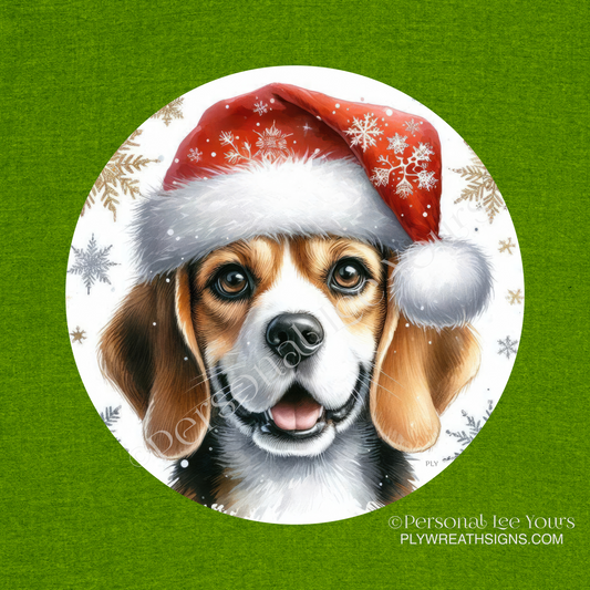 Holiday Wreath Sign * Beagle Christmas * Round * Lightweight Metal