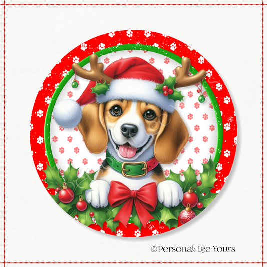 Holiday Wreath Sign * Christmas, Beagle * Round * Lightweight Metal