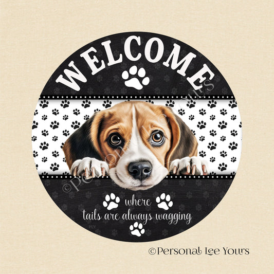 Peeking Pups Wreath Sign * Beagle *  Round * Lightweight Metal