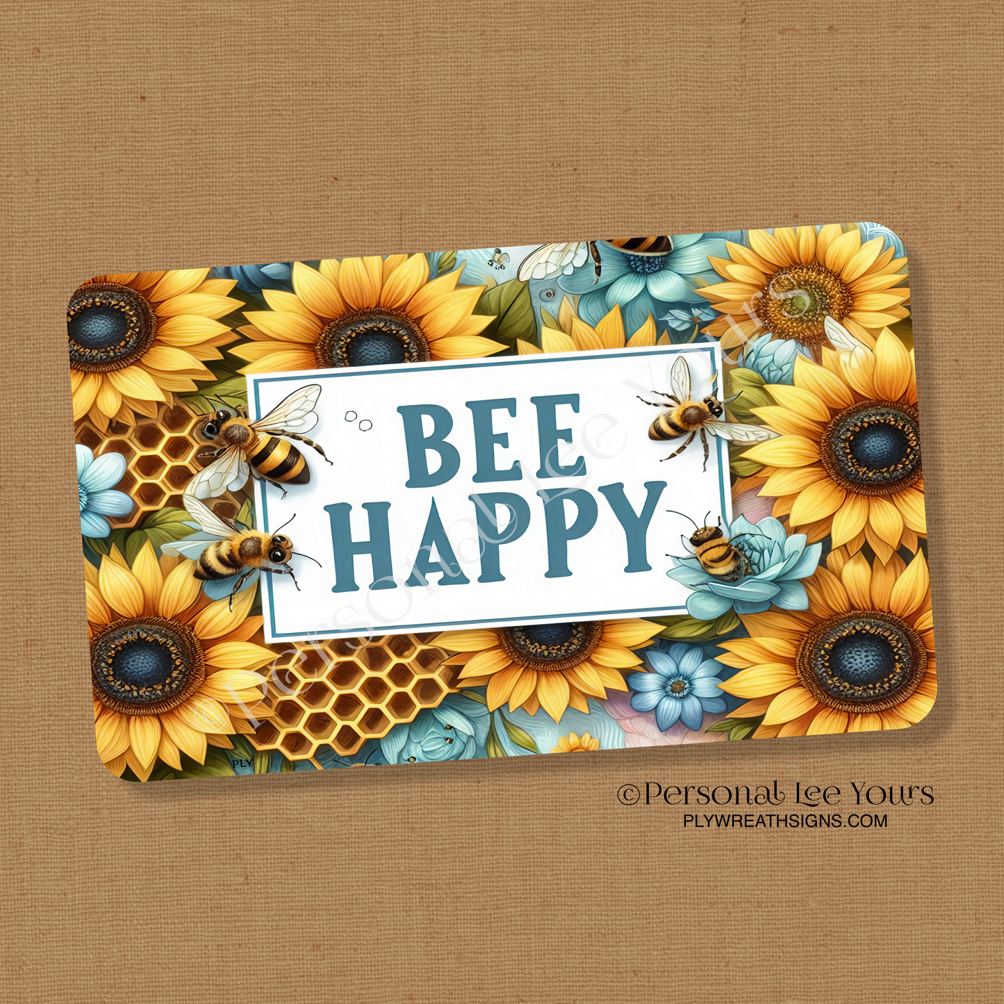 Wreath Sign * Bees and Sunflowers * Horizontal *  3 Sizes * Lightweight Metal