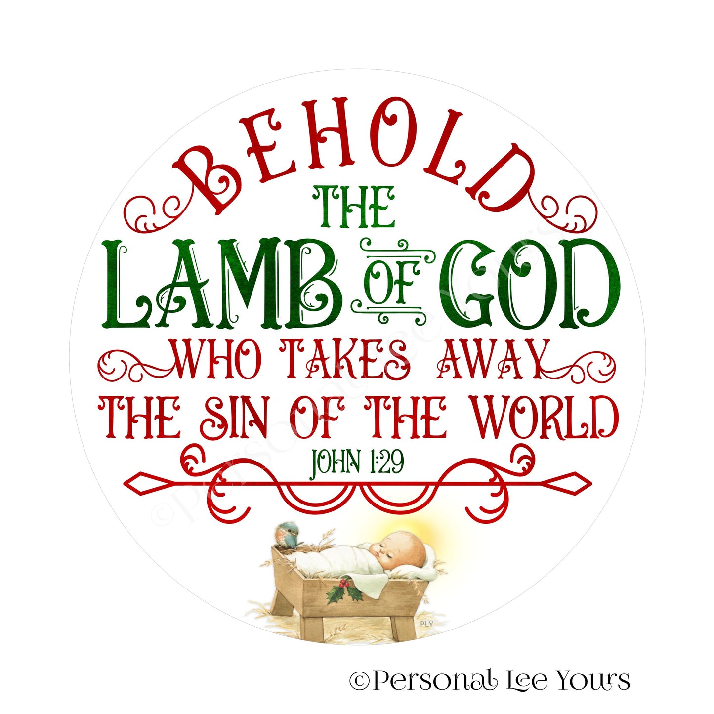 Christmas Wreath Sign * Behold The Lamb Of God * Round * Lightweight Metal