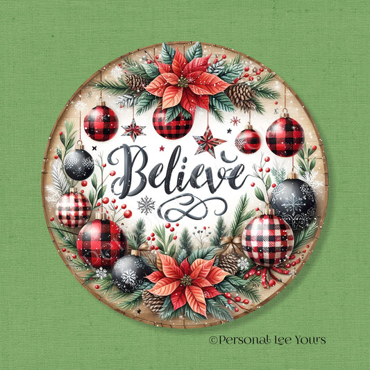 Holiday/Winter Wreath Sign * Snowy Believe Ornaments * Round * Lightweight Metal