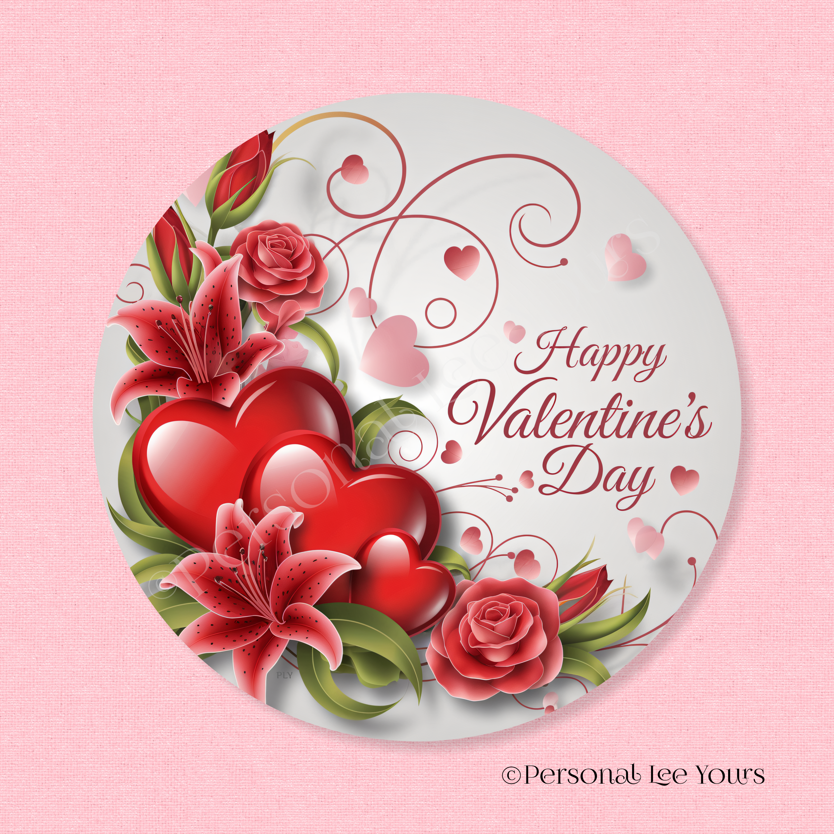 Personal Lee Yours Wreath Signs, Beloved Hearts Valentine, Round