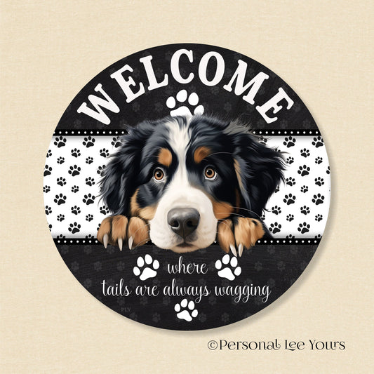 Peeking Pups Wreath Sign * Bernese Mountain *  Round * Lightweight Metal