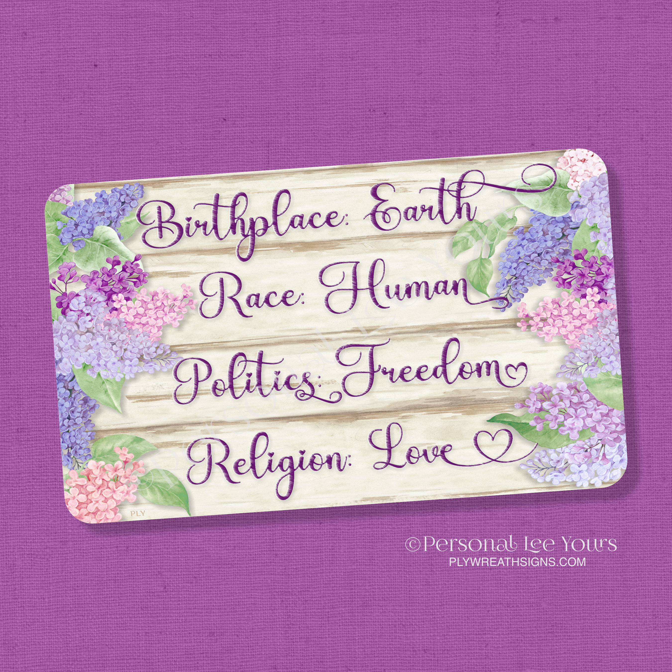 Personal Lee Yours Wreath Signs, Birthplace Earth Horizontal