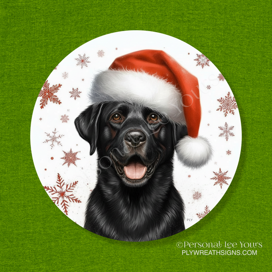 Holiday Wreath Sign * Black Lab Christmas * Round * Lightweight Metal