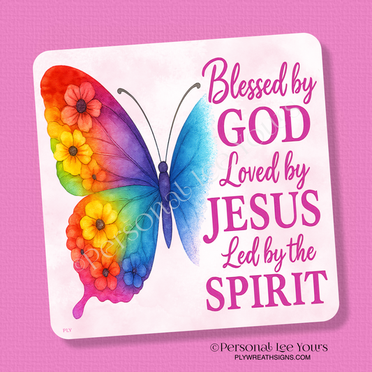 Christian Wreath Sign * Blessed By God * Square * 3 Sizes * Lightweight Metal