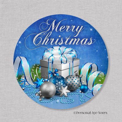 Holiday Wreath Sign * Blue Christmas * Round * Lightweight Metal