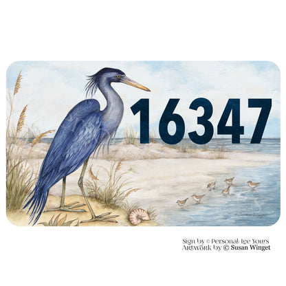 Susan Winget Exclusive Sign * Personalized Blue Heron * Your House Numbers * 3 Sizes * Lightweight Metal