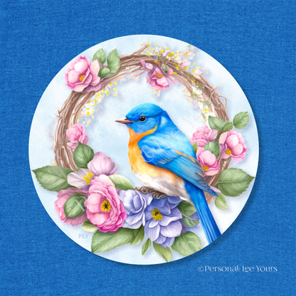 Wreath Sign * Bluebird In Wreath * Round* Lightweight Metal