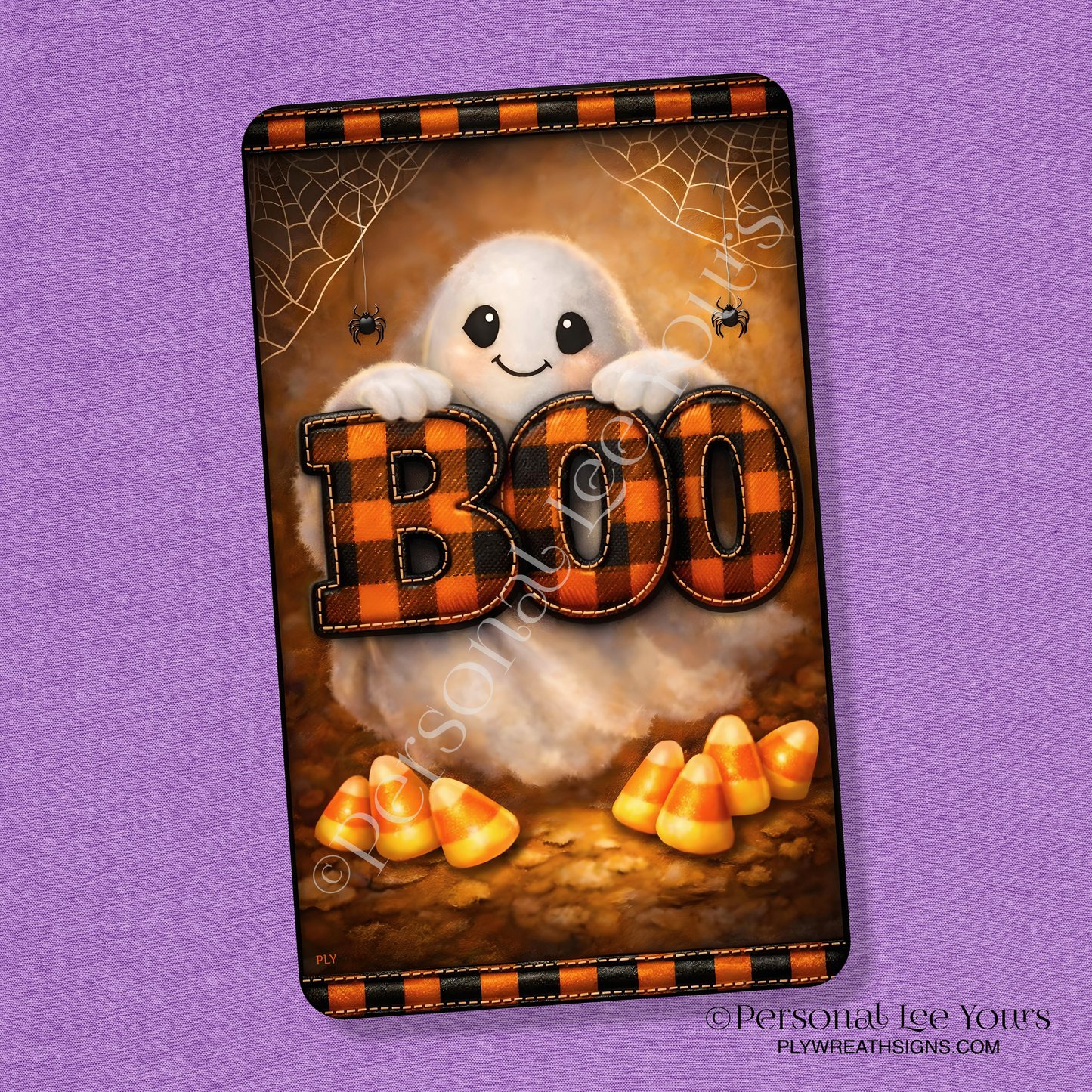 Wreath Sign * BOO Ghost * Vertical *  3 Sizes * Lightweight Metal