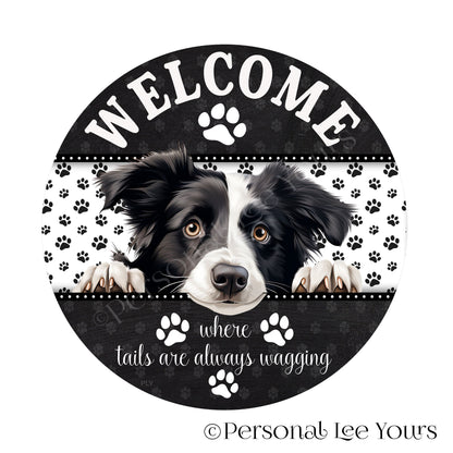 Peeking Pups Wreath Sign * Border Collie *  Round * Lightweight Metal