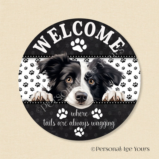 Peeking Pups Wreath Sign * Border Collie *  Round * Lightweight Metal