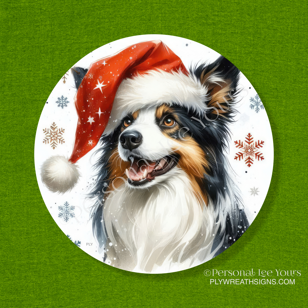 Holiday Wreath Sign * Border Collie Christmas * Round * Lightweight Metal