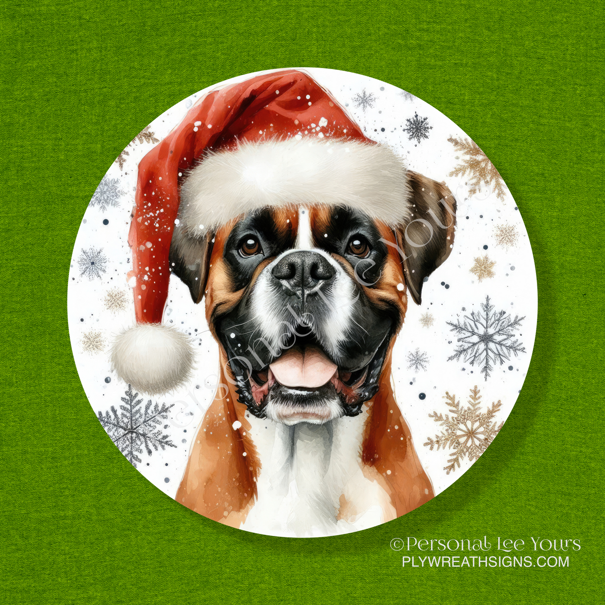 Holiday Wreath Sign * Boxer Christmas * Round * Lightweight Metal