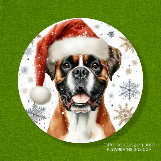 Holiday Wreath Sign * Boxer Christmas * Round * Lightweight Metal