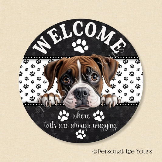 Peeking Pups Wreath Sign * Boxer *  Round * Lightweight Metal