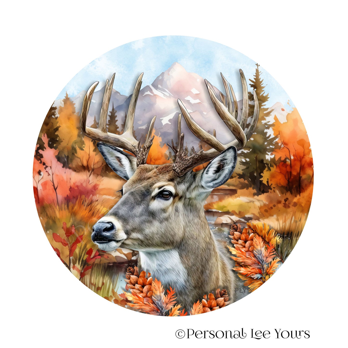 Fall Wreath Sign * Buck In Autumn * Round * Lightweight Metal