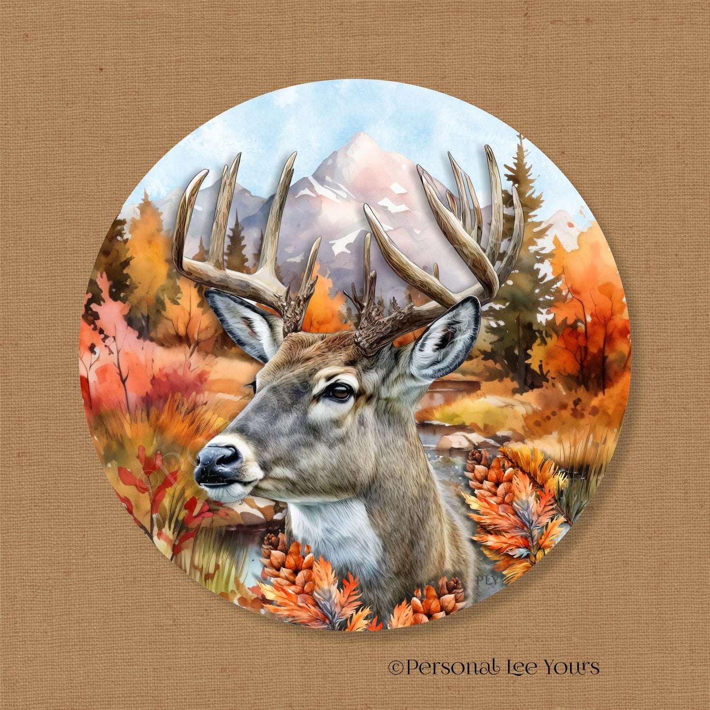 Fall Wreath Sign * Buck In Autumn * Round * Lightweight Metal