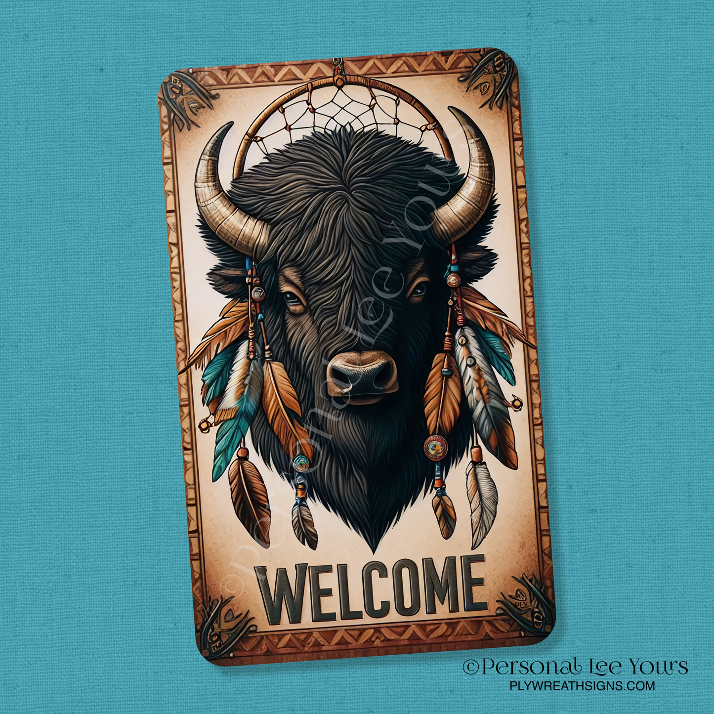 Wreath Sign * Buffalo Welcome * Vertical *  3 Sizes * Lightweight Metal