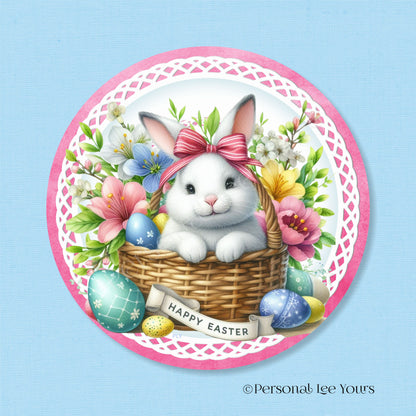 Wreath Sign * Easter Bunny In Basket * Round * Lightweight Metal