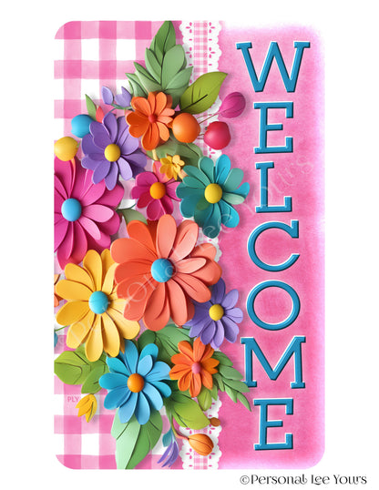 Wreath Sign * Colorful Welcome * Vertical * Lightweight Metal