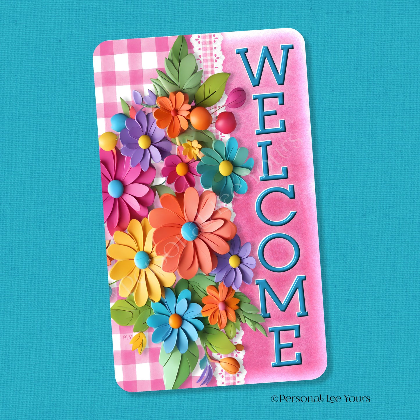 Wreath Sign * Colorful Welcome * Vertical * Lightweight Metal