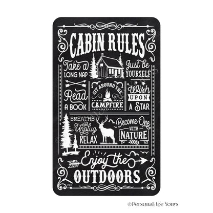 Wreath Sign * Cabin Rules * Vertical * Lightweight Metal * Black, Red or Blue