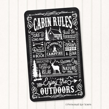 Wreath Sign * Cabin Rules * Vertical * Lightweight Metal * Black, Red or Blue