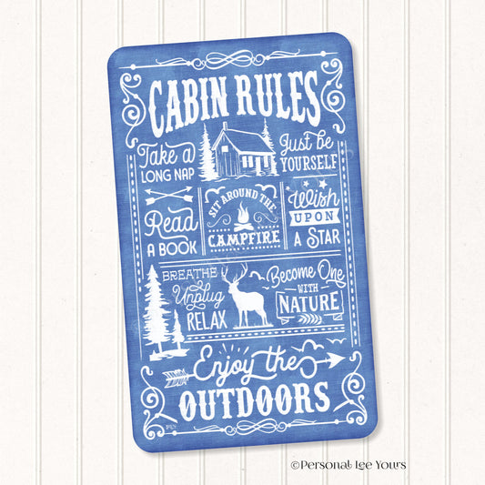Wreath Sign * Cabin Rules * Vertical * Lightweight Metal * Black, Red or Blue