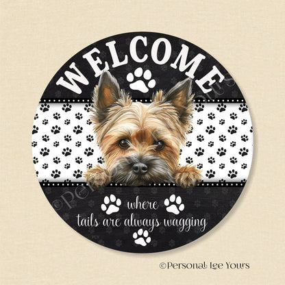 Peeking Pups Wreath Sign * Cairn Terrier * Round * Lightweight Metal