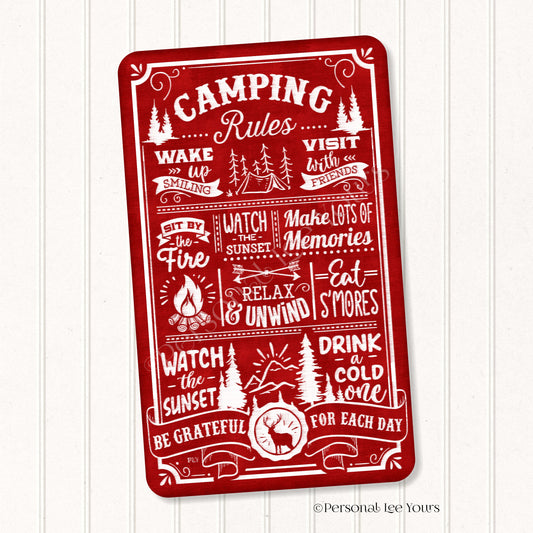Wreath Sign * Camping Rules * Vertical * Lightweight Metal * Black, Red or Blue