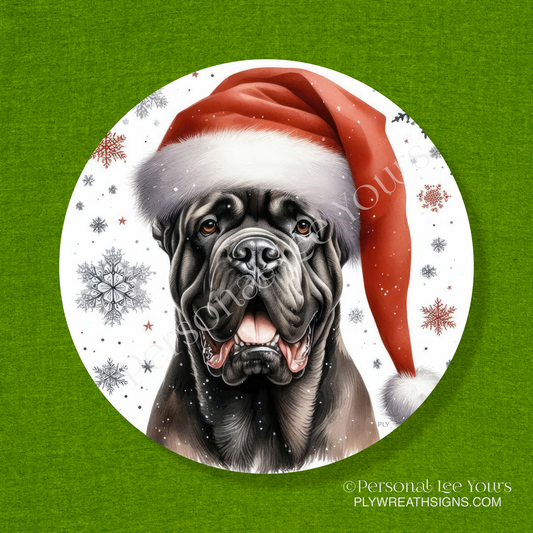 Holiday Wreath Sign * Cane Corso Christmas * Round * Lightweight Metal