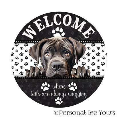 Peeking Pups Wreath Sign * Cane Corso *  Round * Lightweight Metal