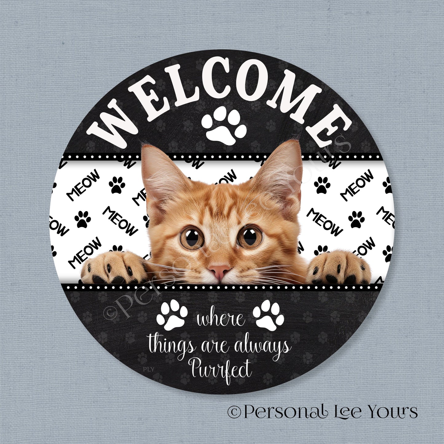 Pet Wreath Sign * Peeking Cat 3 * Round * Lightweight Metal