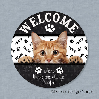 Pet Wreath Sign * Peeking Cat 3 * Round * Lightweight Metal