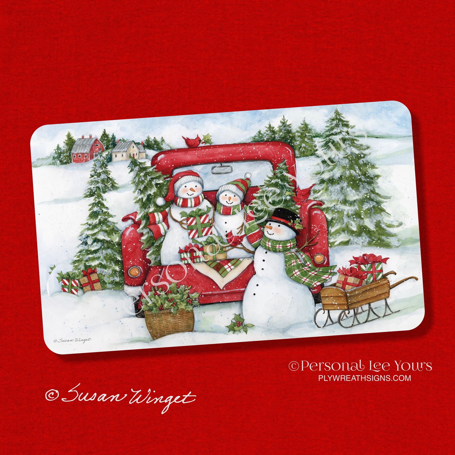 Susan Winget Exclusive Sign * Celebrating Christmas Snowmen * Horizontal * 3 Sizes * Lightweight Metal