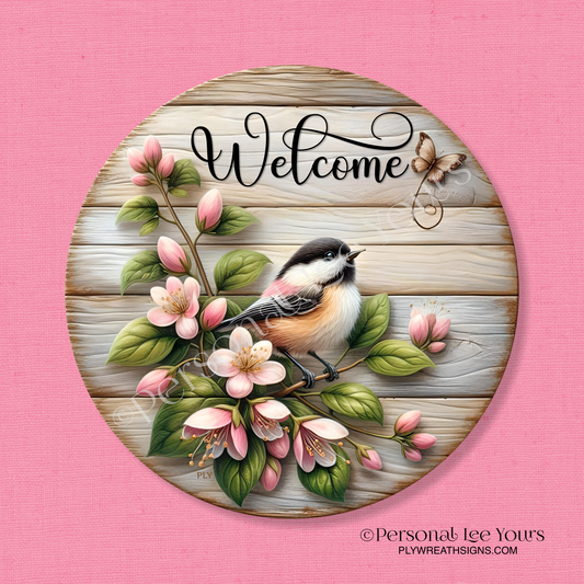 Wreath Sign * Cherry Blossom Welcome * Round * Lightweight Metal