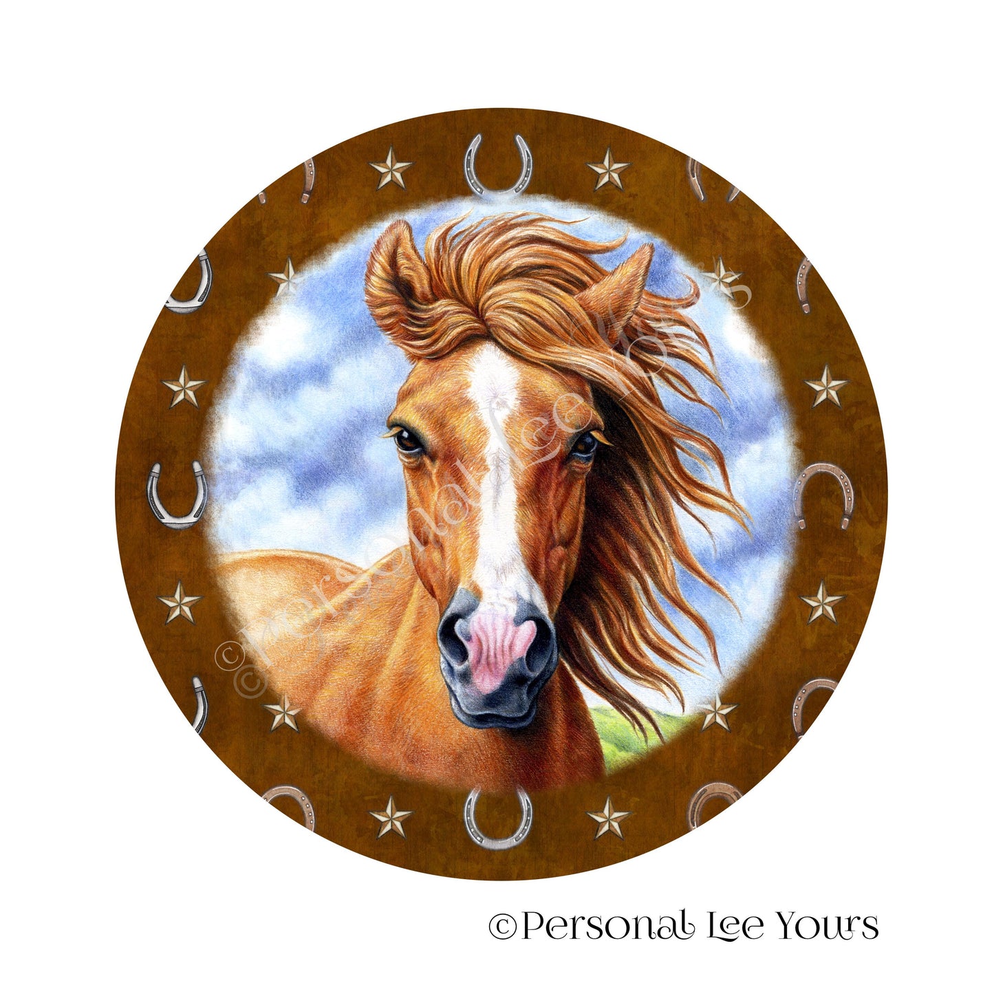 Wreath Sign * Horse * Chestnut Mare * Round * Lightweight Metal