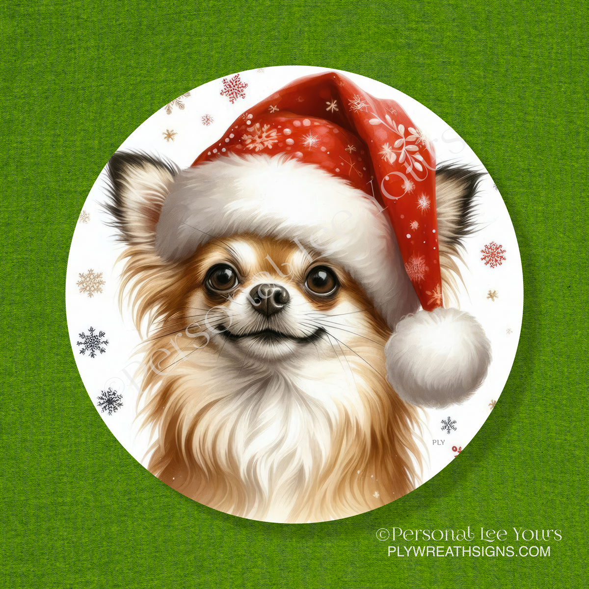 Holiday Wreath Sign * Chihuahua Christmas * Round * Lightweight Metal
