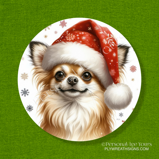 Holiday Wreath Sign * Chihuahua Christmas * Round * Lightweight Metal