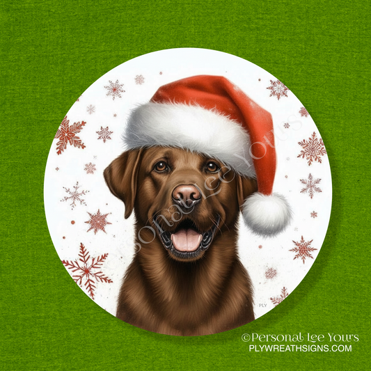 Holiday Wreath Sign * Chocolate Lab Christmas * Round * Lightweight Metal