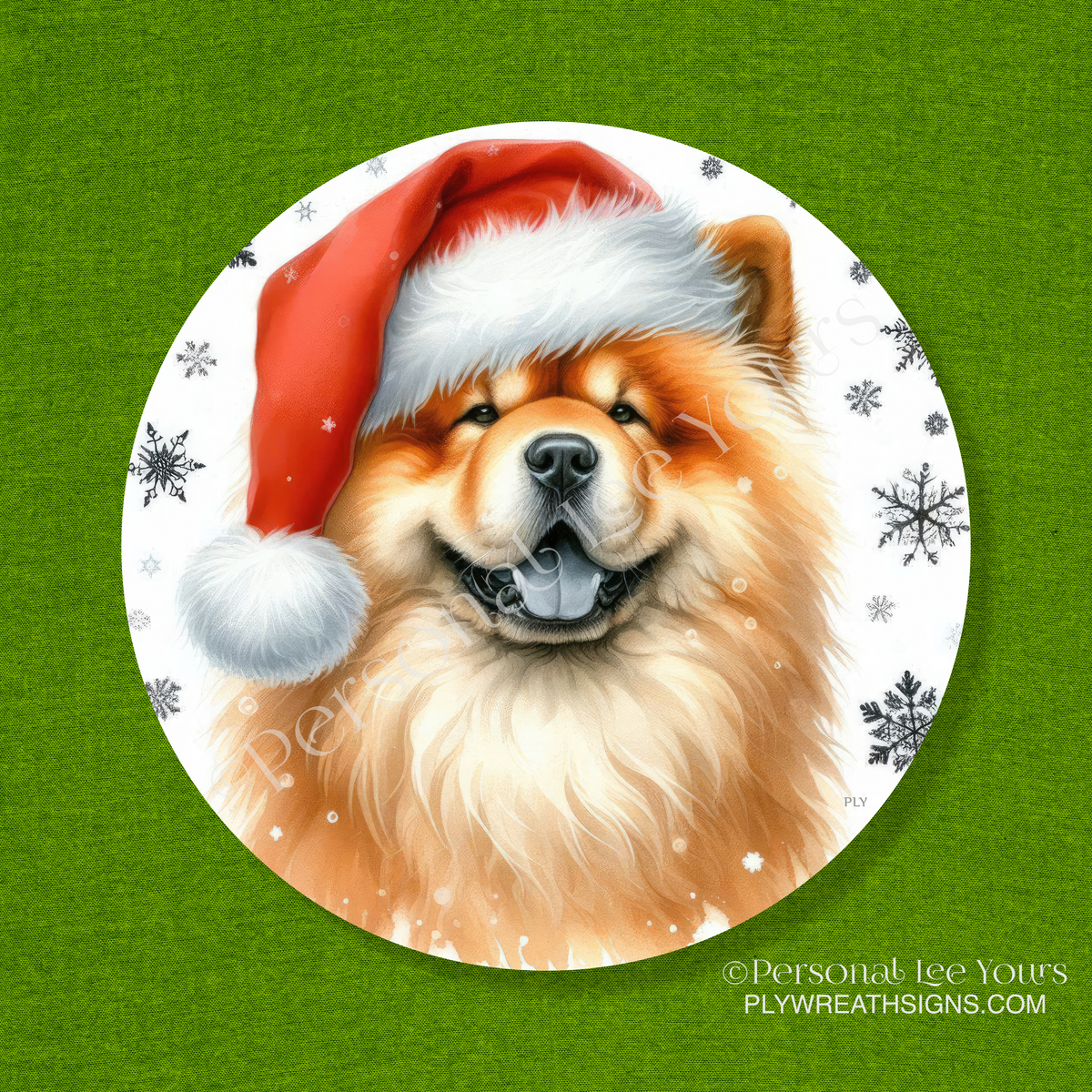 Holiday Wreath Sign * Chow Chow Christmas * Round * Lightweight Metal