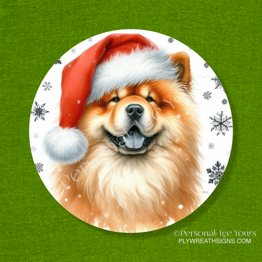 Holiday Wreath Sign * Chow Chow Christmas * Round * Lightweight Metal