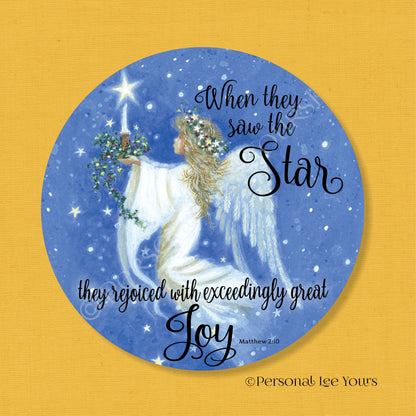 Wreath Sign * Christmas Angel ~ Matthew 2:10 * Round * Lightweight